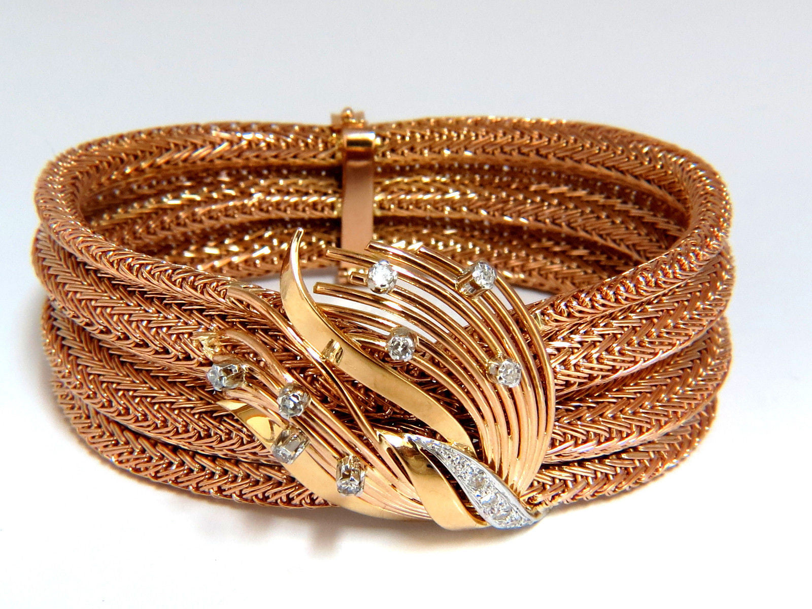 Vintage Argentina Republic 18kt Gold Flex Mesh Tubular Bracelet with 0.50ct Diamonds - Elegant Jewelry for Women, Perfect for Parties, Weddings & Special Occasions
