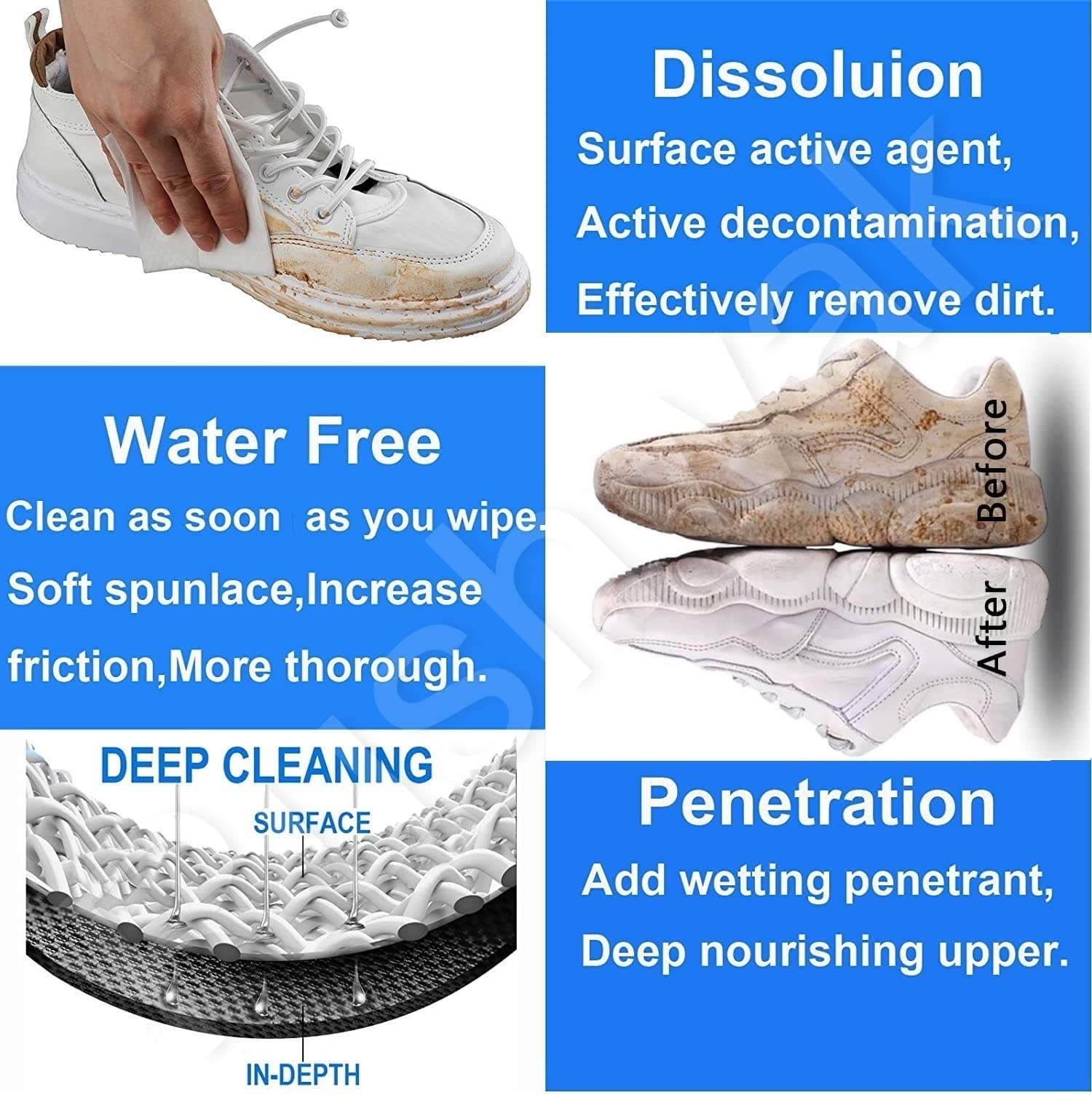 Rushwak Shoe Wipes (160 Count) - Instant Sneaker Cleaner Wipes for Quick Dirt & Stain Removal - Premium Shoe Cleaning Kit for Sneakers, Boots & Athletic Shoes - Perfect for Gym, Travel & Everyday Use