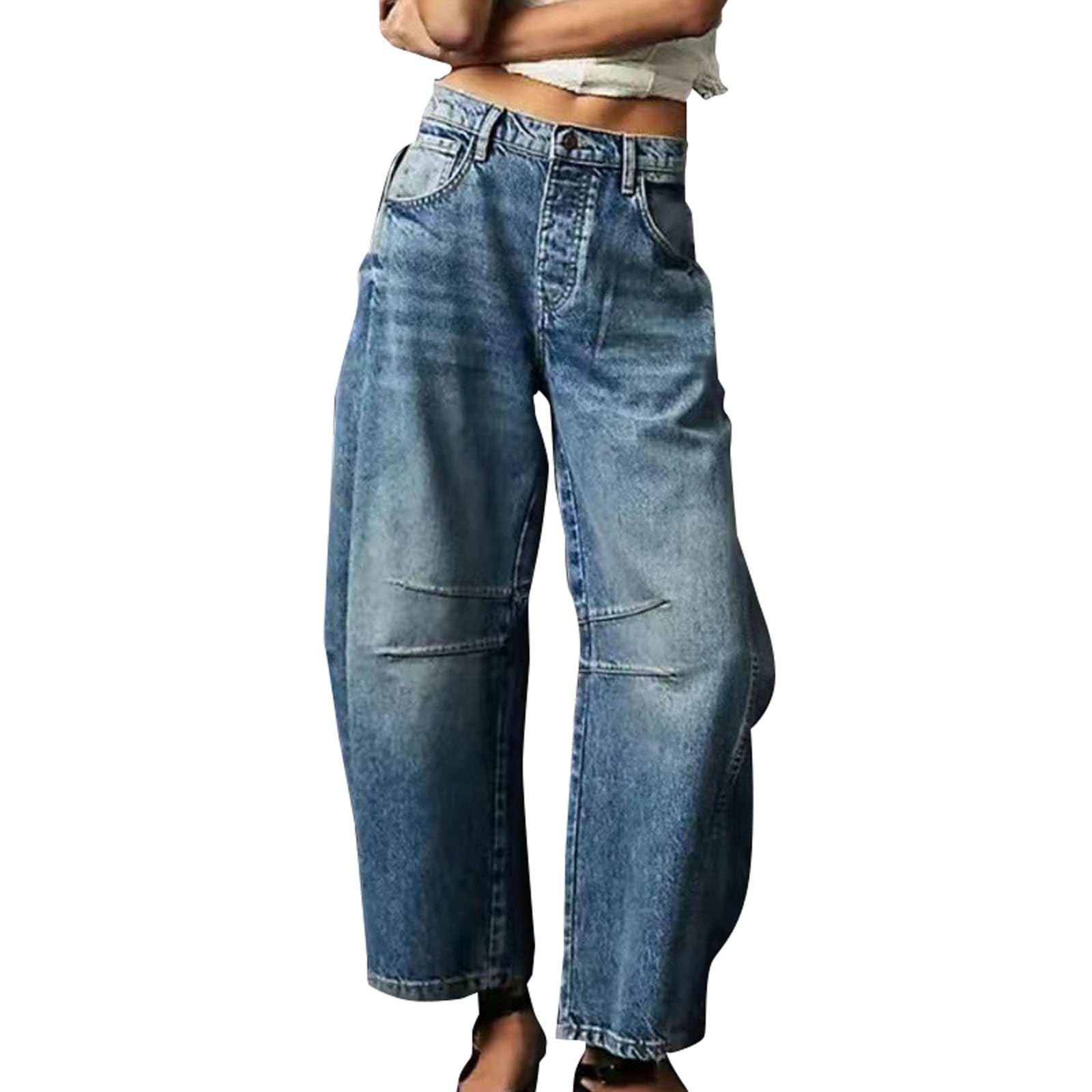 Women's Petite Ankle Length Wide Leg Barrel Jeans | Y2K Vintage Baggy Boyfriend Denim Pants | Mid Rise Harem Style for Casual Wear | Perfect for Street Fashion & Retro Outfits