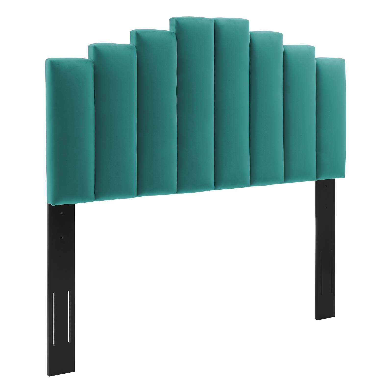 Modway Elise Channel Tufted Performance Velvet Full Platform Bed - Teal Upholstered Bed Frame with Gold Metal Legs | Modern Bedroom Furniture for Master Bedroom, Guest Room & Apartment