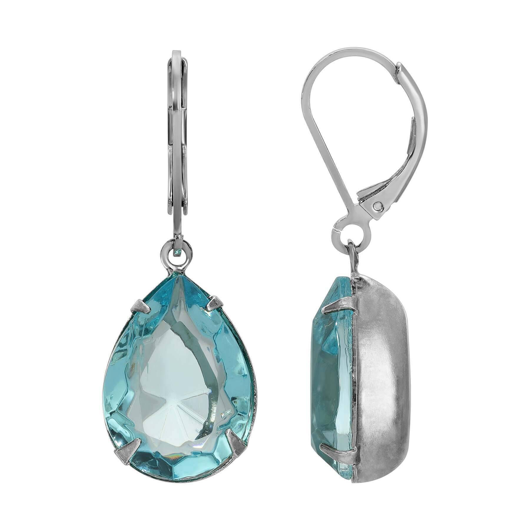 1928 Jewelry Atlantis Aqua Blue Pear Shaped Glass Crystal Drop Earrings - Vintage Dangle Earrings for Women, Handmade Bohemian Jewelry - Perfect for Weddings, Parties & Special Occasions