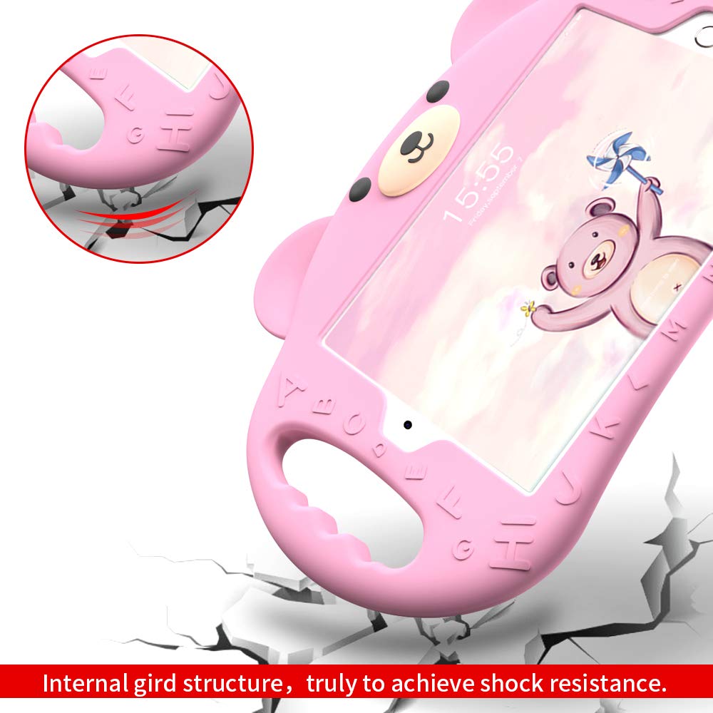 Shockproof Kids iPad Case for iPad Air 1/2 & iPad Pro 9.7 (5th/6th Gen) - Heavy Duty Protective Silicone Cover with Handle Stand for Boys & Girls - Compatible with Apple iPad Air 9.7 2017/2018 Models (Pink) - Perfect for School, Travel & Home Use