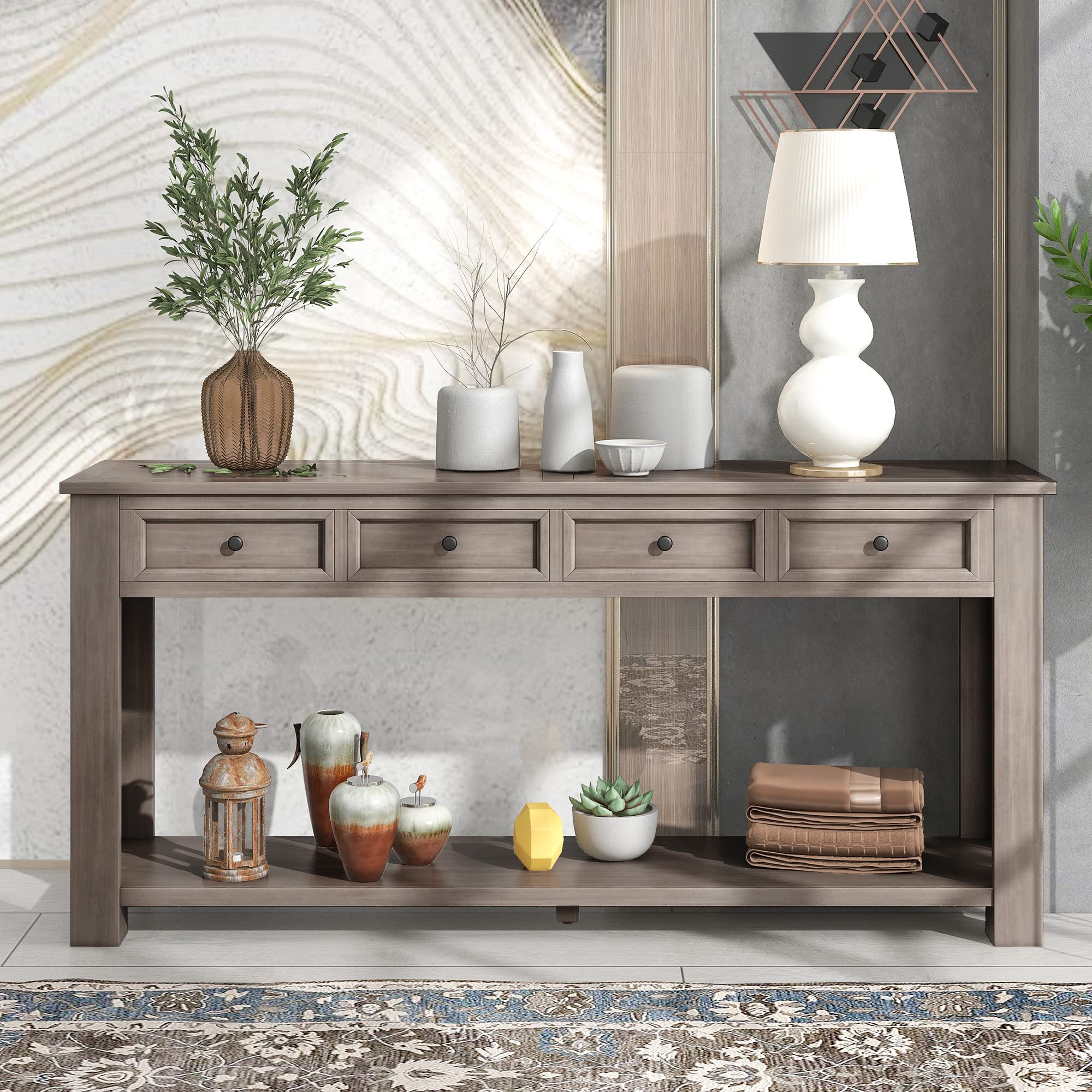 Modern Solid Wood Console Table with 3 Drawers & Shelf - Sturdy Entryway Sofa Table, Multifunctional Side Table for Living Room, Bedroom, Hallway - Perfect for Home Decor & Small Space Organization (Gray)