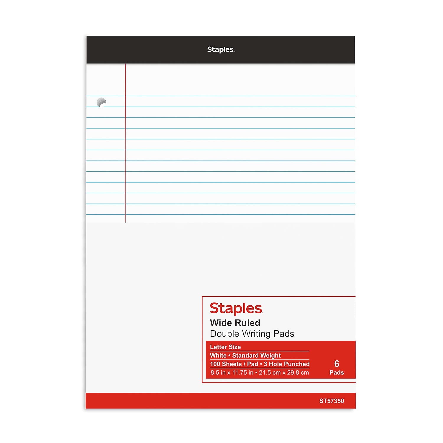 Staples 478900 Double Pad Notepads - 8.5x11.75 Inches, White Paper, 100 Sheets per Pad, 6 Pads per Pack - Perfect for Office, School & Home Note Taking