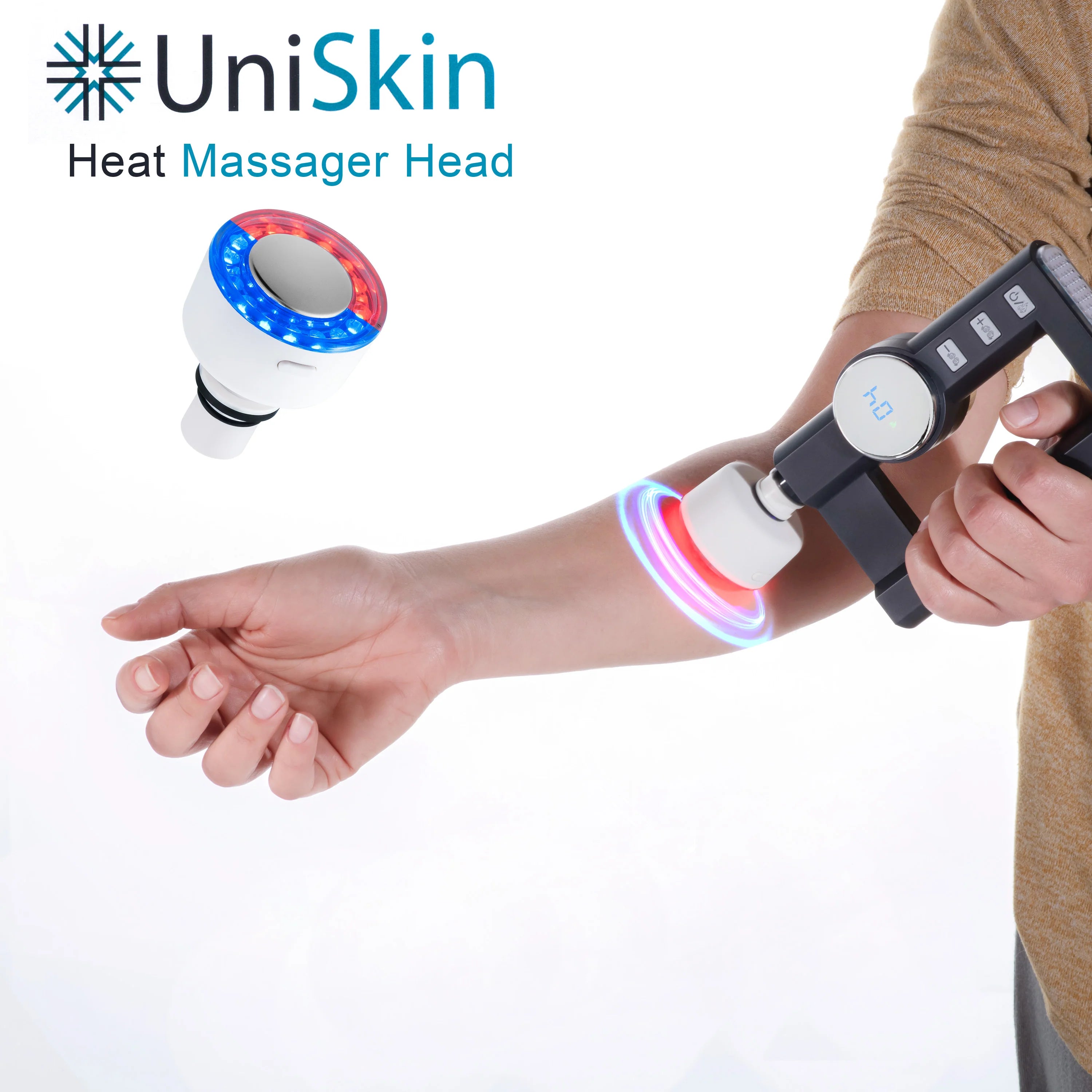 Deep Tissue Massage Gun with 6 Interchangeable Heads & Red/Blue Light Therapy - Relieve Muscle Pain, Soreness & Tension for Athletes, Gym Lovers & Office Workers
