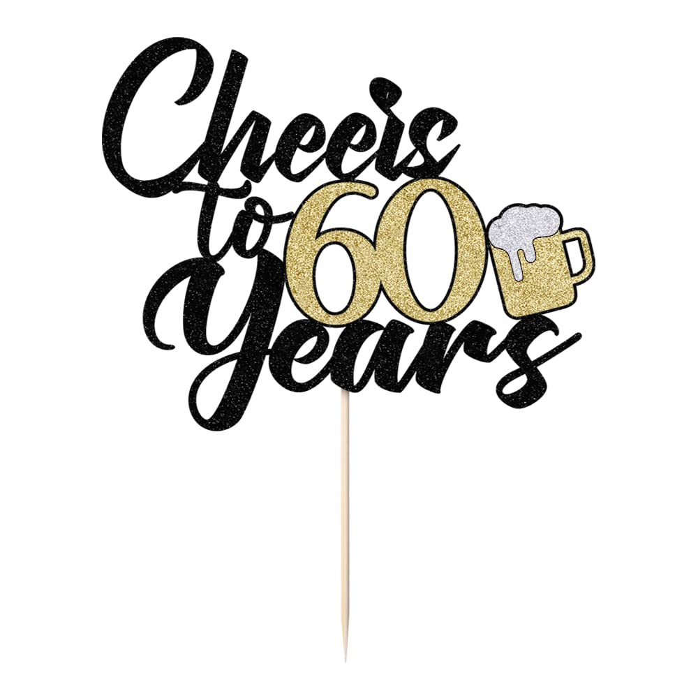 Kaoenla Black Gold Glitter 'Cheers To 60 Years' Beer Cake Topper - Elegant 60th Birthday Decor for Men & Women, 60th Wedding Anniversary Party Supplies, Milestone Celebration Cake Decoration (60) - Perfect for Retirement Parties, Diamond Anniversary Events & Golden Birthday Celebrations