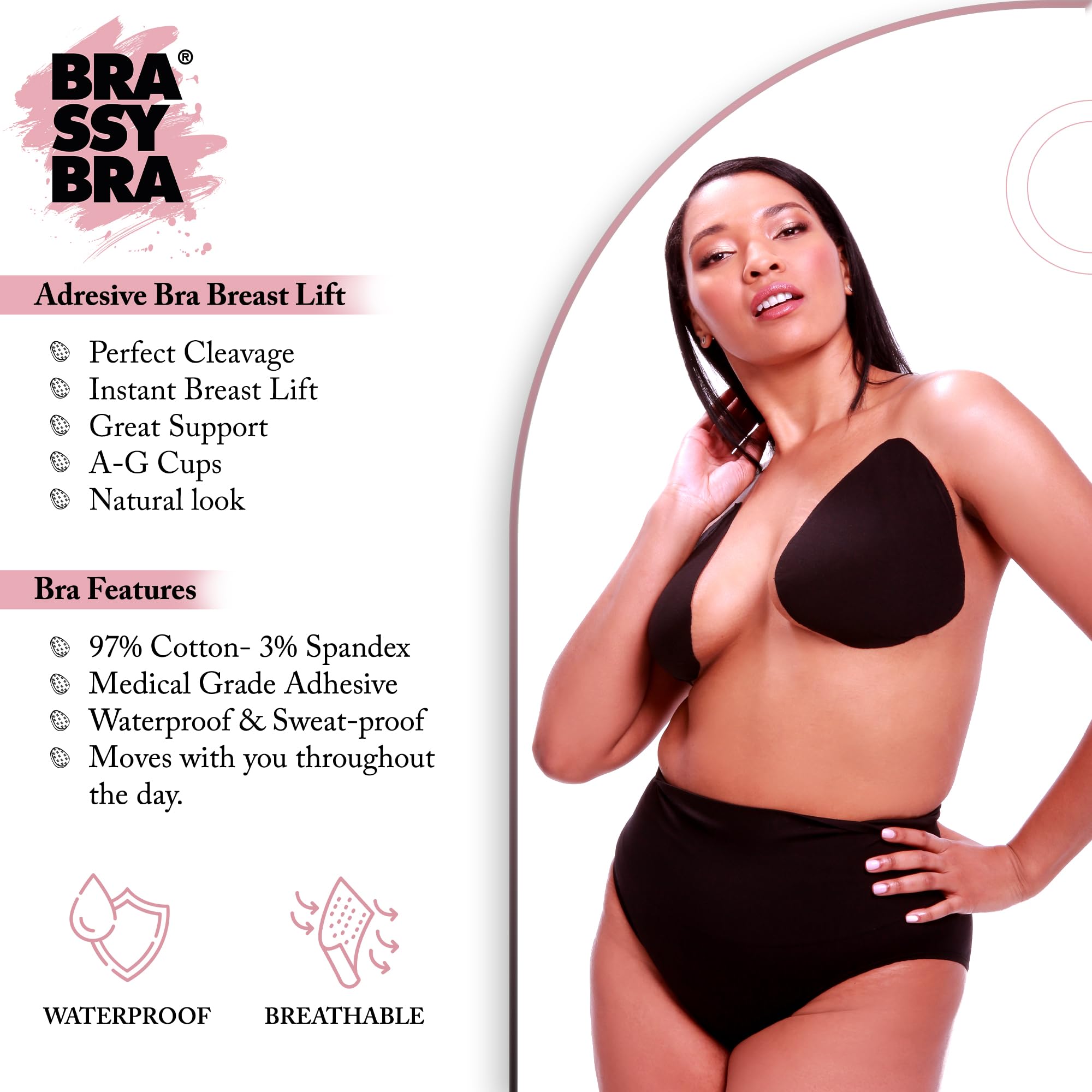 BrassyBra Strapless Boob Tape for A-G Cups - Strong Adhesive Breast Lift Tape for Backless Dresses, Plunging Necklines & Special Occasions