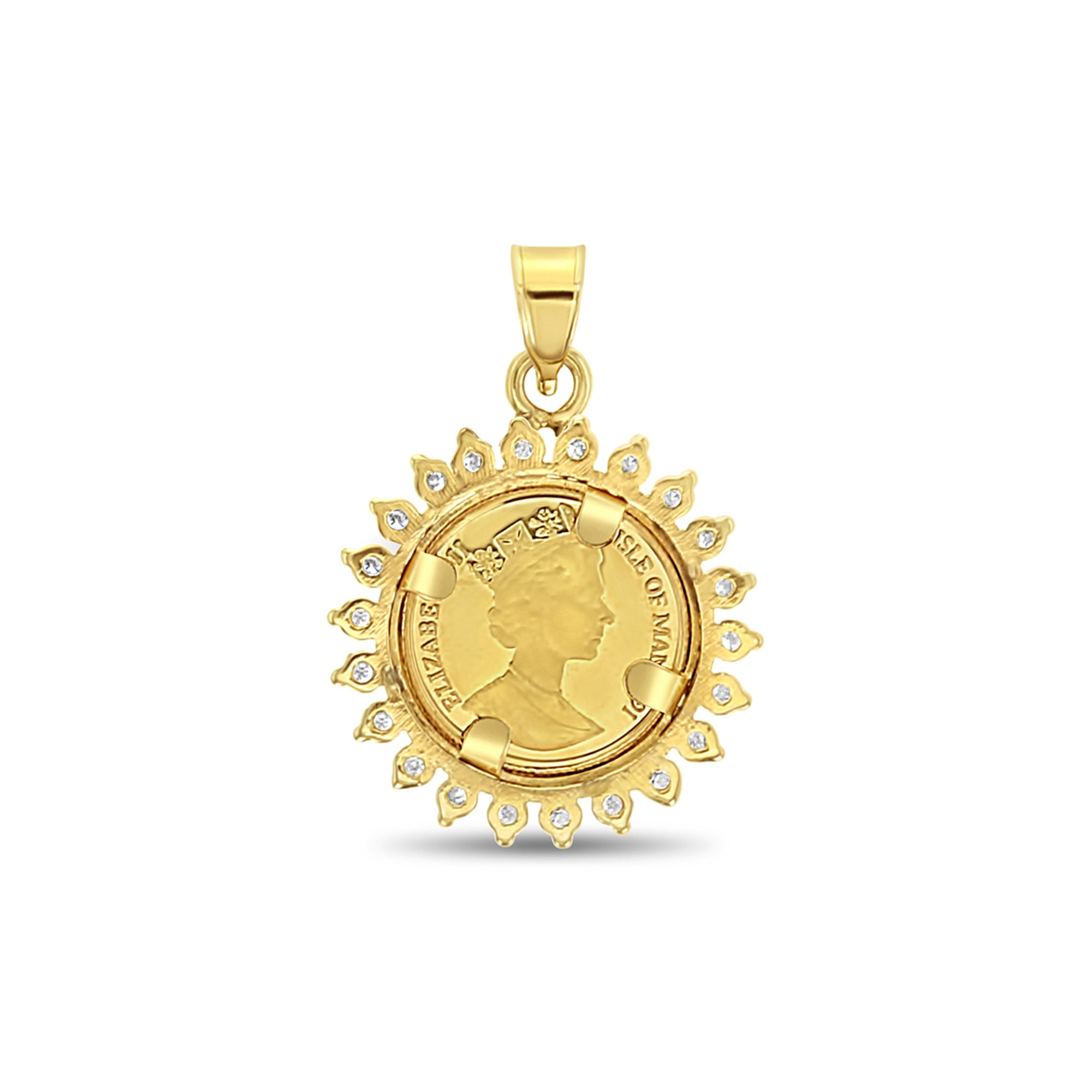 Isle of Man Fine Gold Coin Necklace with Diamond Halo - Elegant Jewelry Gift for Women, Perfect for Anniversaries, Birthdays & Special Occasions