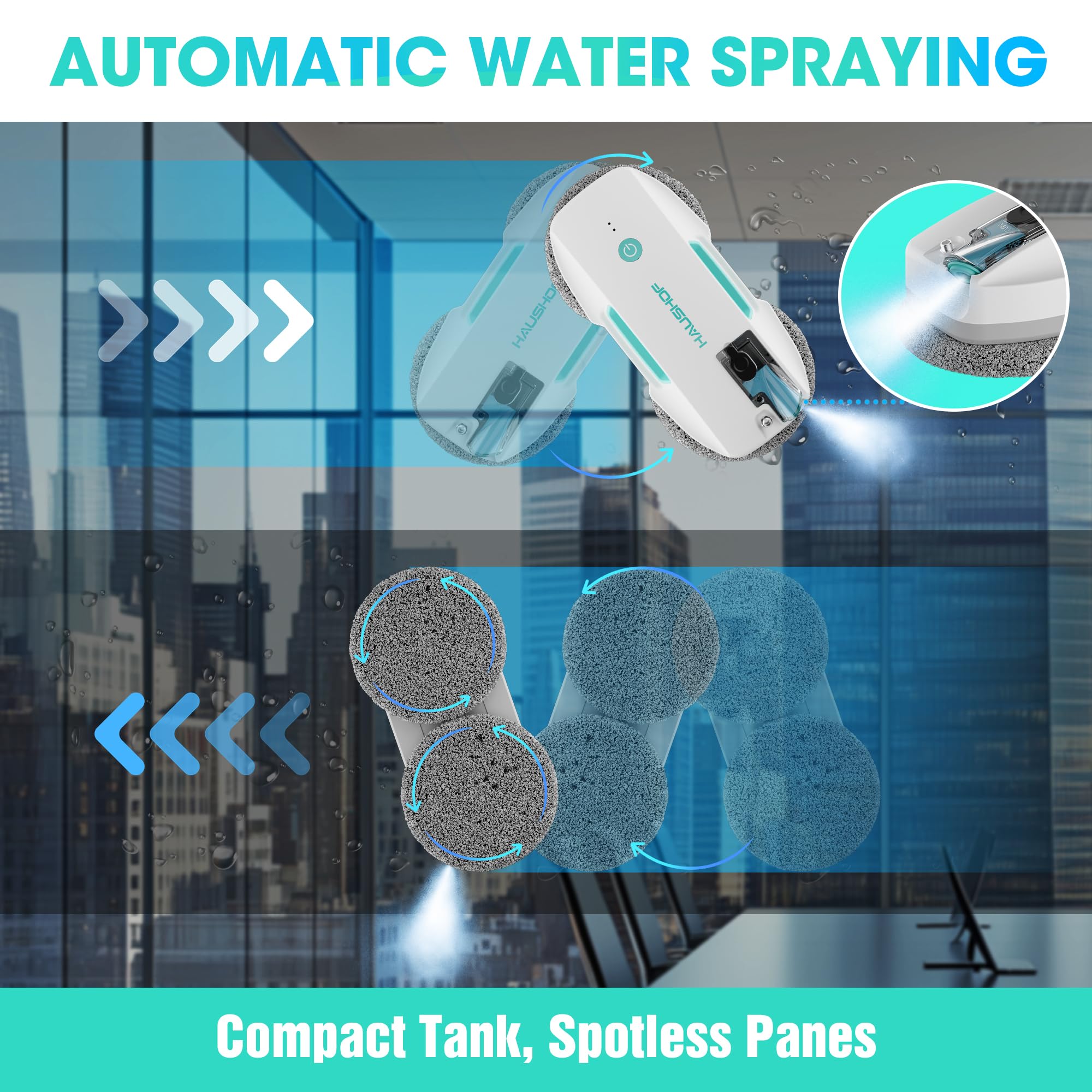 HAUSHOF Robot Window Cleaner with 3800Pa Strong Suction, Auto Water Spray System, Smart AI Path Planning & Edge Detection, Remote Control for High-Rise Windows & Glass Doors - Perfect for Home, Office, and Skyscraper Window Cleaning
