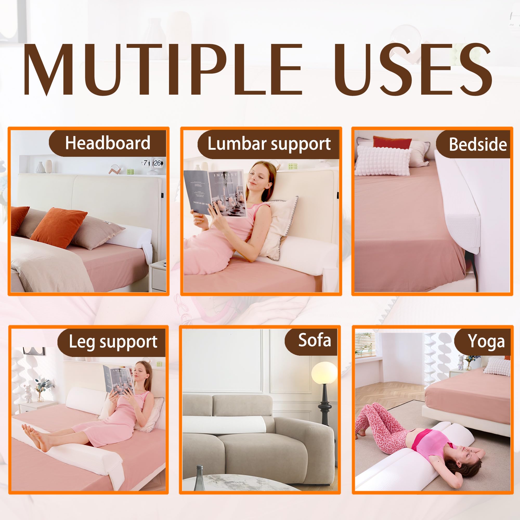 Memory Foam Bed Wedge Pillow - Queen Size (8x6x60 in) - Headboard Gap Filler & Mattress Space Stopper - Ergonomic Support for Comfortable Sleep - Perfect for Bedroom, Guest Room, and Hotel Use