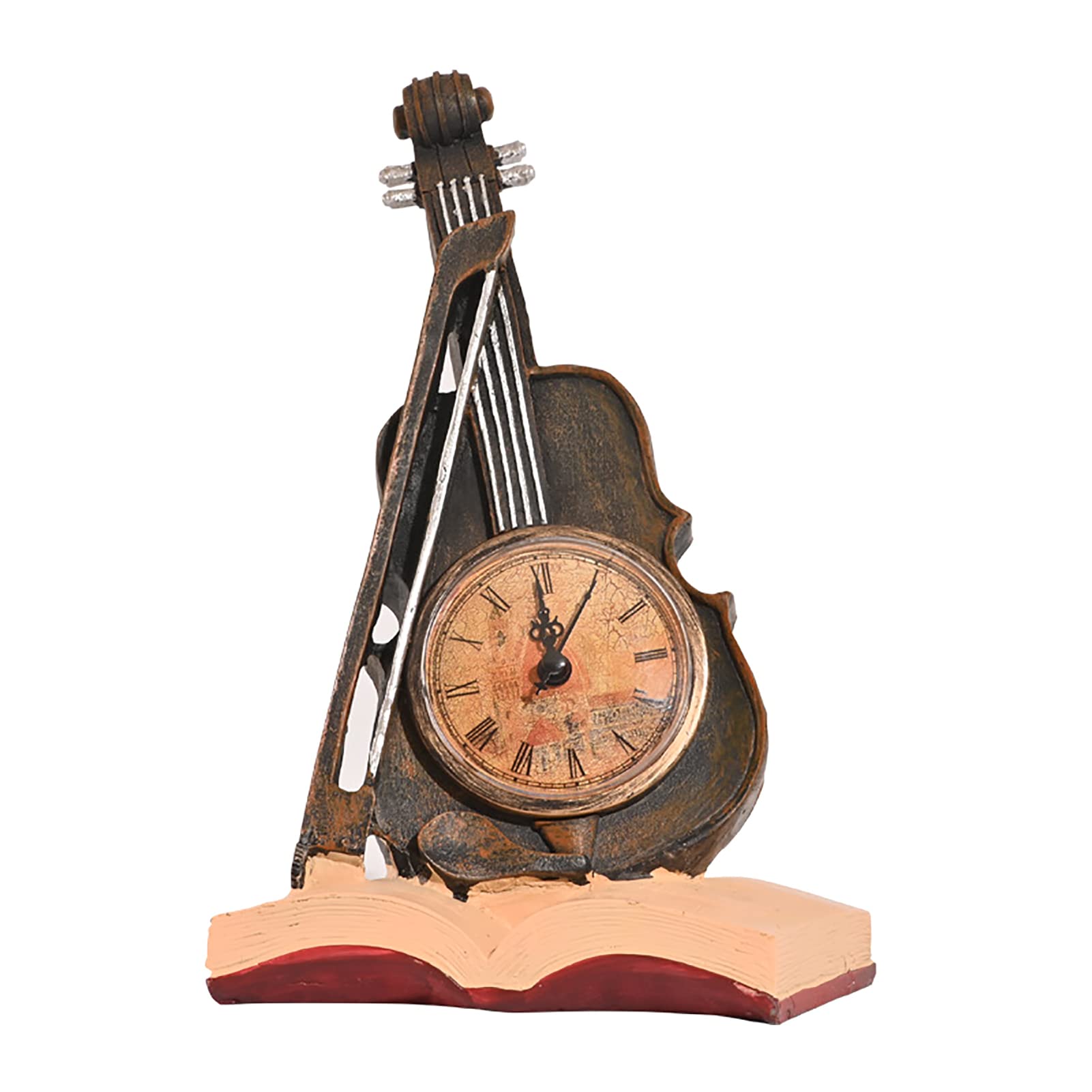 Vintage Resin Violin Desk Clock - Musical Instrument Home Decor for Bedroom, Office & Living Room | Unique Gift Idea for Music Lovers & Home Decor Enthusiasts | Perfect for Office Desk, Bookshelf Display or Romantic Home Decor