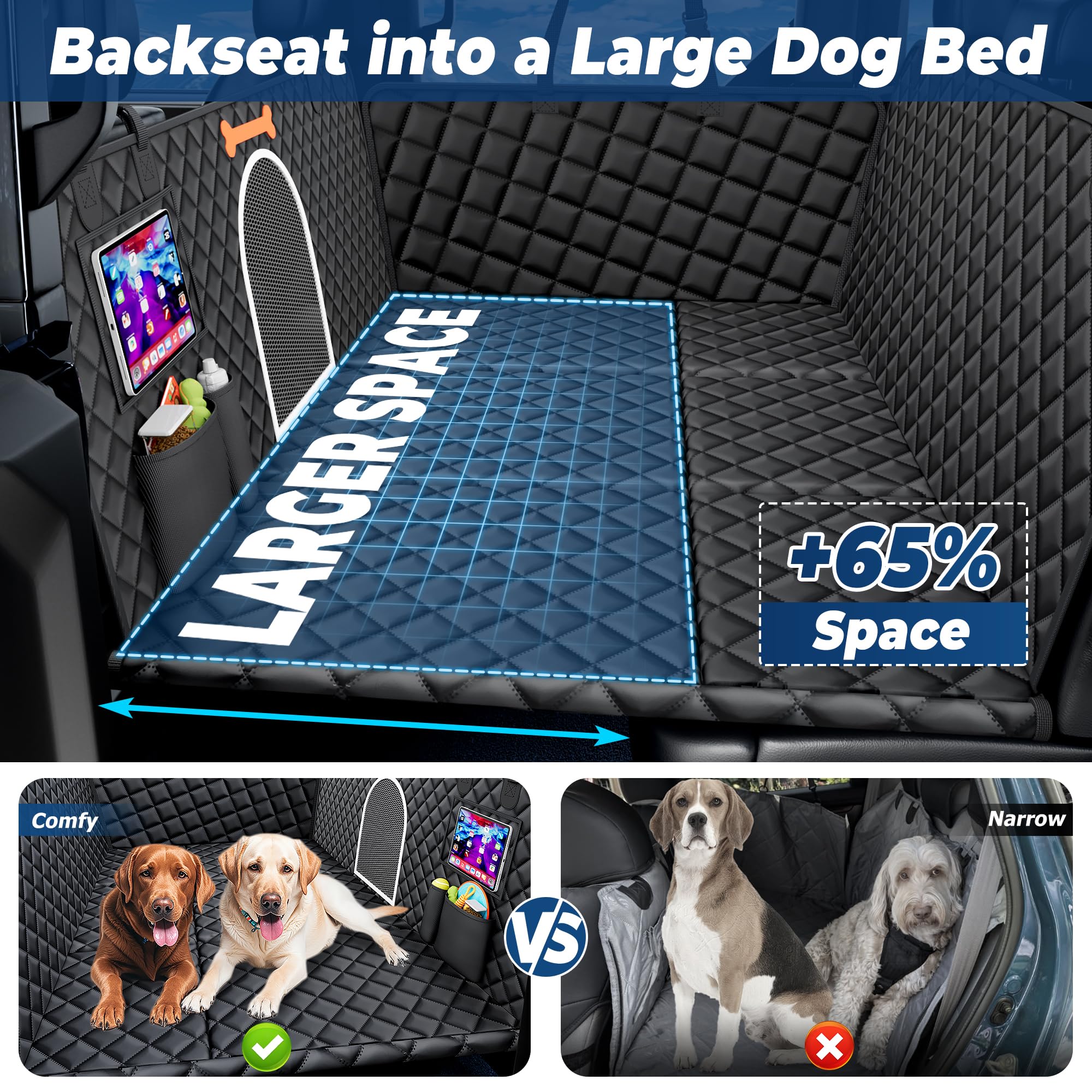 XXL Heavy-Duty Truck Dog Seat Cover for Back Seat - 400lb Capacity, 100% Waterproof Pet Car Seat Protector with Mesh Window & Hard Bottom - Universal Fit for Ford F150 Crew Cab & Large Trucks - Perfect for Road Trips, Camping & Outdoor Adventures with Your Dog