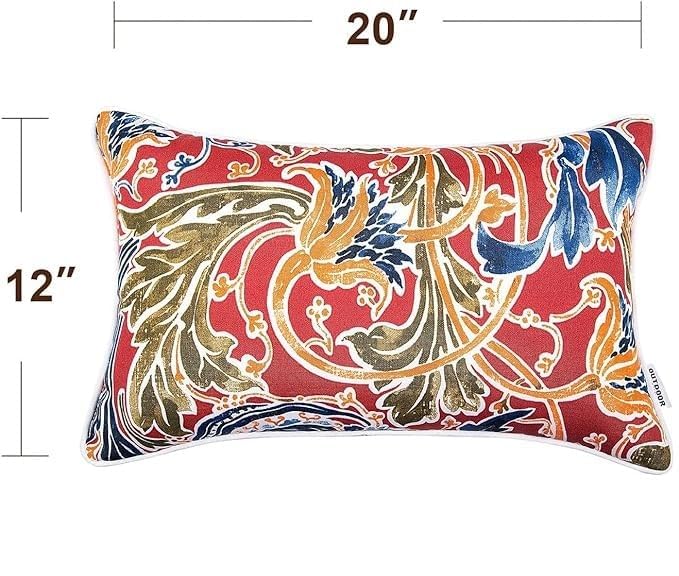 JMGBird 12×20 Inch Outdoor Lumbar Pillows (Pack of 2) - Waterproof Decorative Throw Pillows with Insert - Rectangular Garden Cushions for Patio Furniture, Sofa & Coach - Perfect for Outdoor Living, Backyard Relaxation & Home Decor