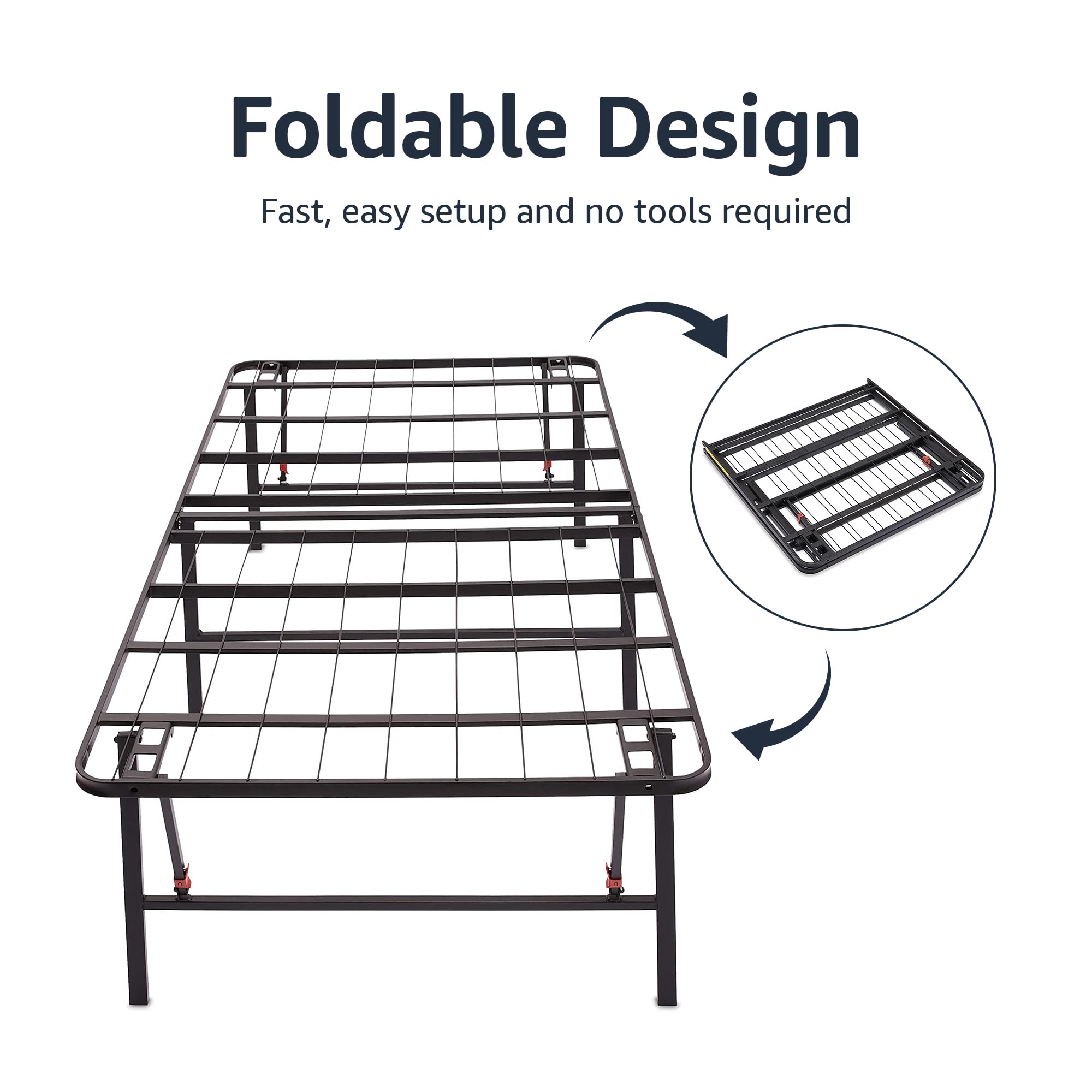 Amazon Basics King Size Bed Frame with Storage - Foldable Metal Platform, Sturdy Steel Construction, No Box Spring Needed, 18