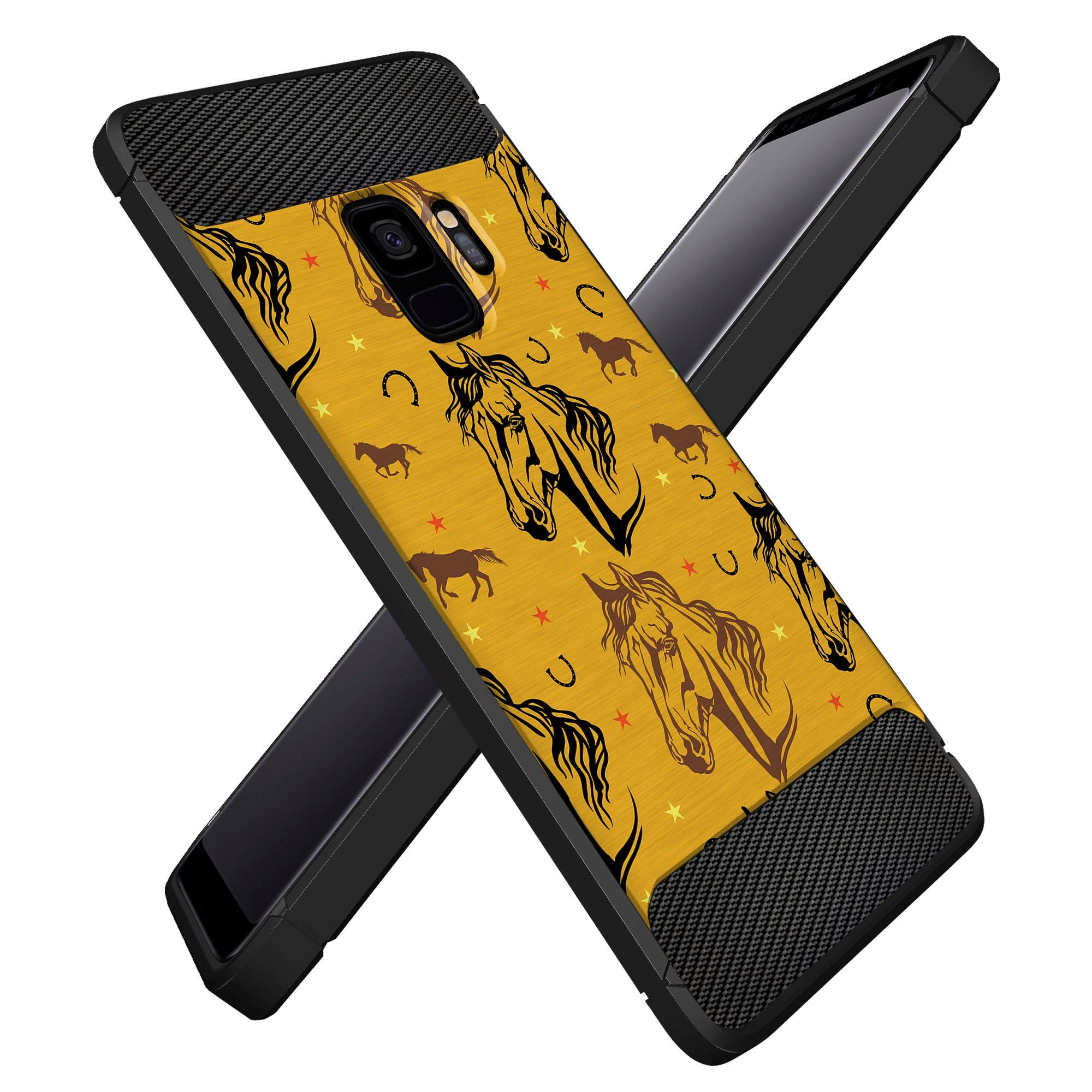 Samsung Galaxy S9 Case - Slim Black Flexible TPU Shockproof Protective Cover with Western Horse Design | Perfect for Everyday Use, Travel & Outdoor Activities