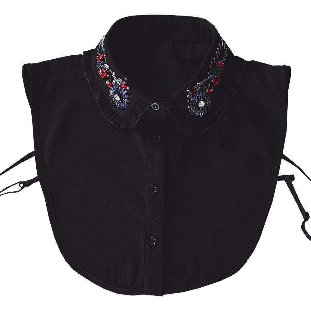 Psivika Rhinestone Flower Detachable Faux Collar - Elegant Fake Blouse Collar for Women | Perfect for Weddings, Parties & Office Wear