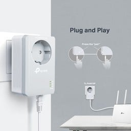 1000Mbps Powerline Adapter Kit with Built-in Outlet - High-Speed Ethernet Connection for Home Office, Gaming & Streaming