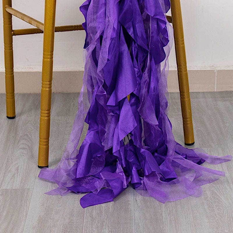 5 Pack Curly Willow Chiffon Satin Chair Sashes - Elegant Wedding Decor, Bridal Shower & Party Chair Ribbons for Banquet, Reception, and Special Events