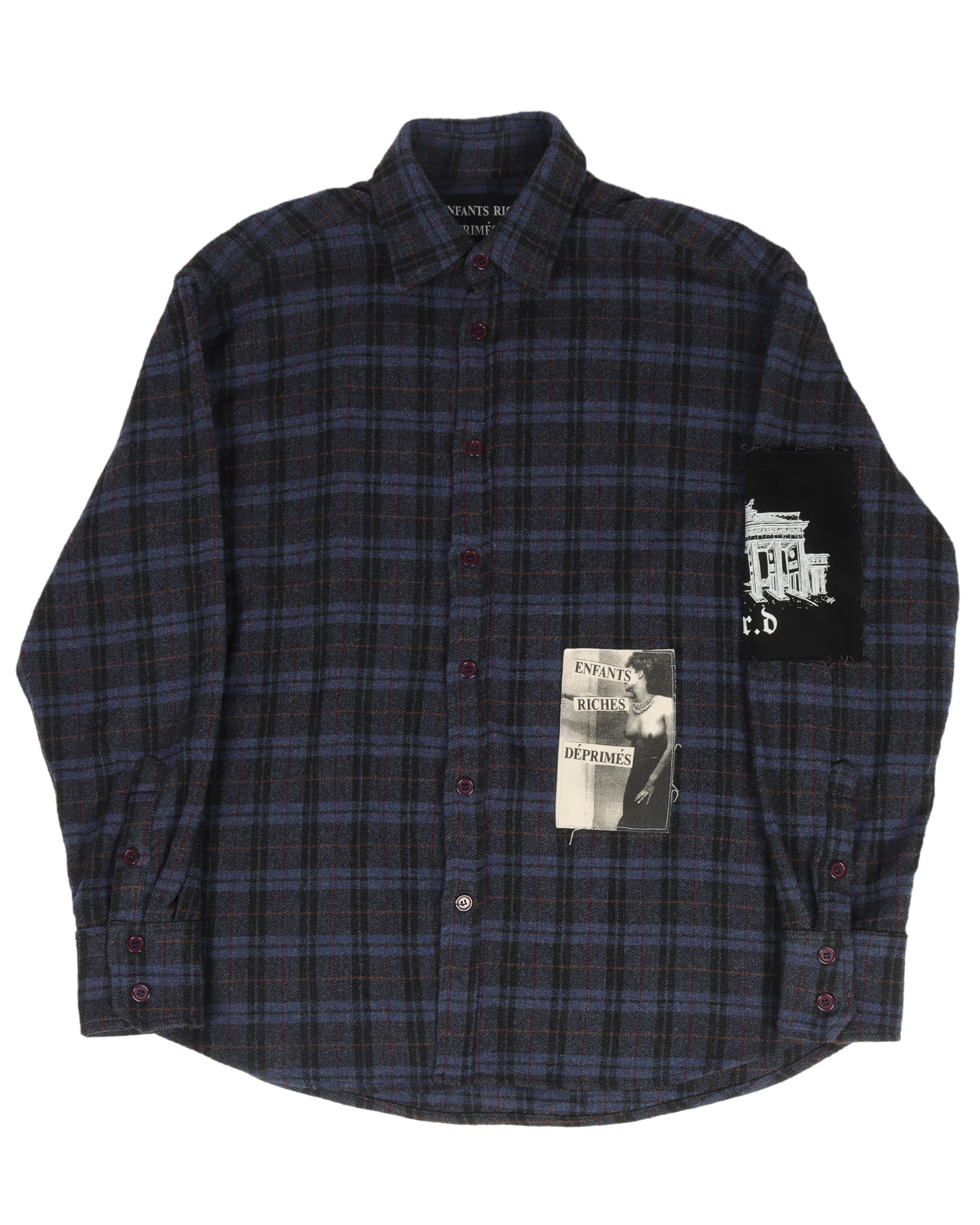 Frozen Beauties Patched Wool Flannel Shirt for Women - Cozy Winter Plaid Top with Unique Embroidery | Perfect for Outdoor Adventures, Casual Wear & Layering