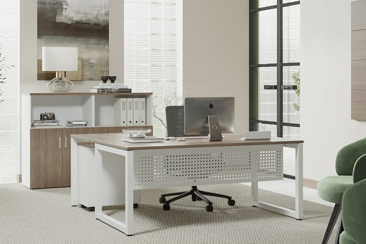 L-Shaped Corner Office Desk with Quadro Loop Legs - 1400L x 1800W, Cable Management Scallop - Perfect for Home Office, Gaming Setup & Workspace Organization