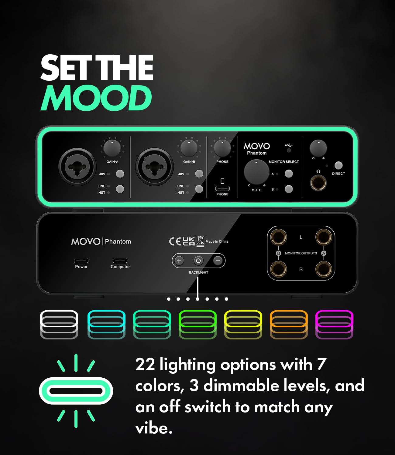 Movo Phantom Dual Channel USB/USB-C Audio Interface - Professional Recording, Podcasting & Music Production with Smartphone USB-C Input - Perfect for Home Studios, Live Streaming & Content Creation