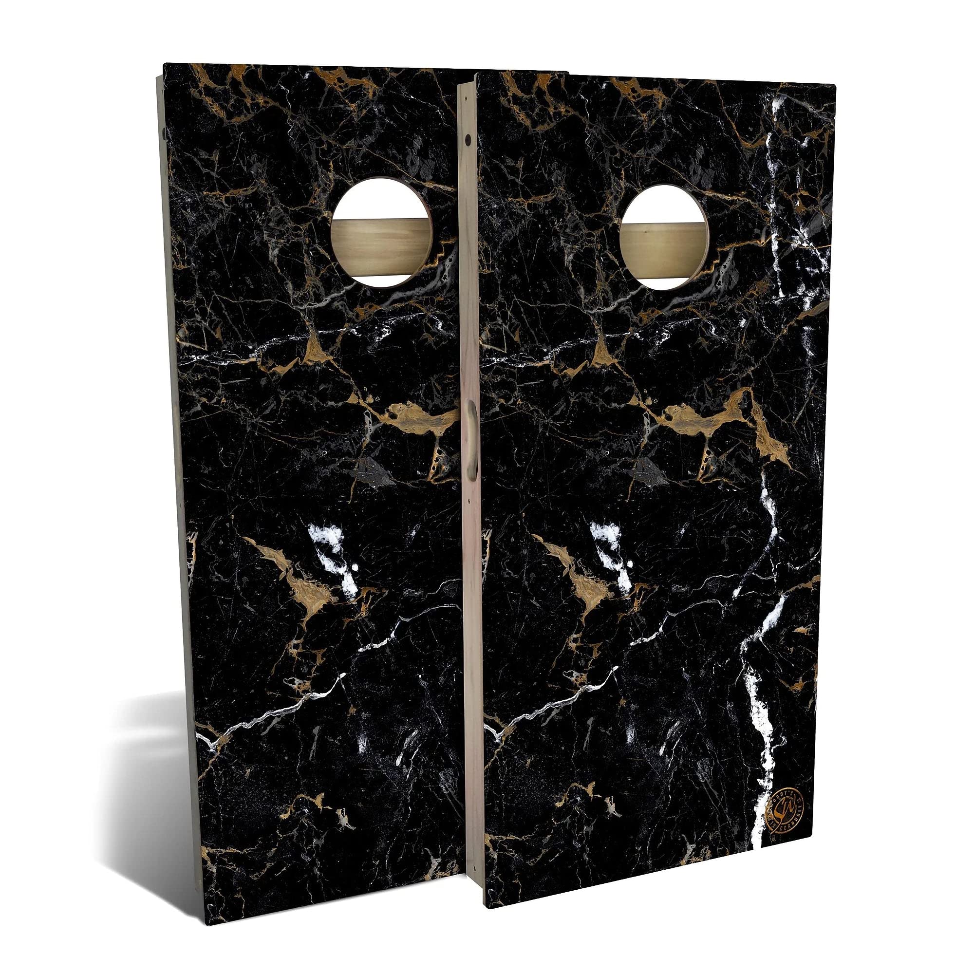 Premium Black Marble Cornhole Board Set - 2 Boards & 8 Bags, Custom Size & Accessories | Outdoor Lawn Games, Tailgating, Backyard BBQ Party Fun