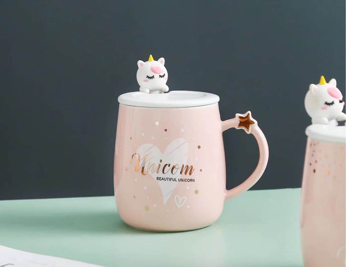 Ceramic Unicorn Coffee Mug - Porcelain Tea Cup with Love Heart & Stripe Design - Bone China Drinkware for Milk Tea, Coffee & Hot Beverages - Perfect for Gifts, Home, Office & Cafe Use