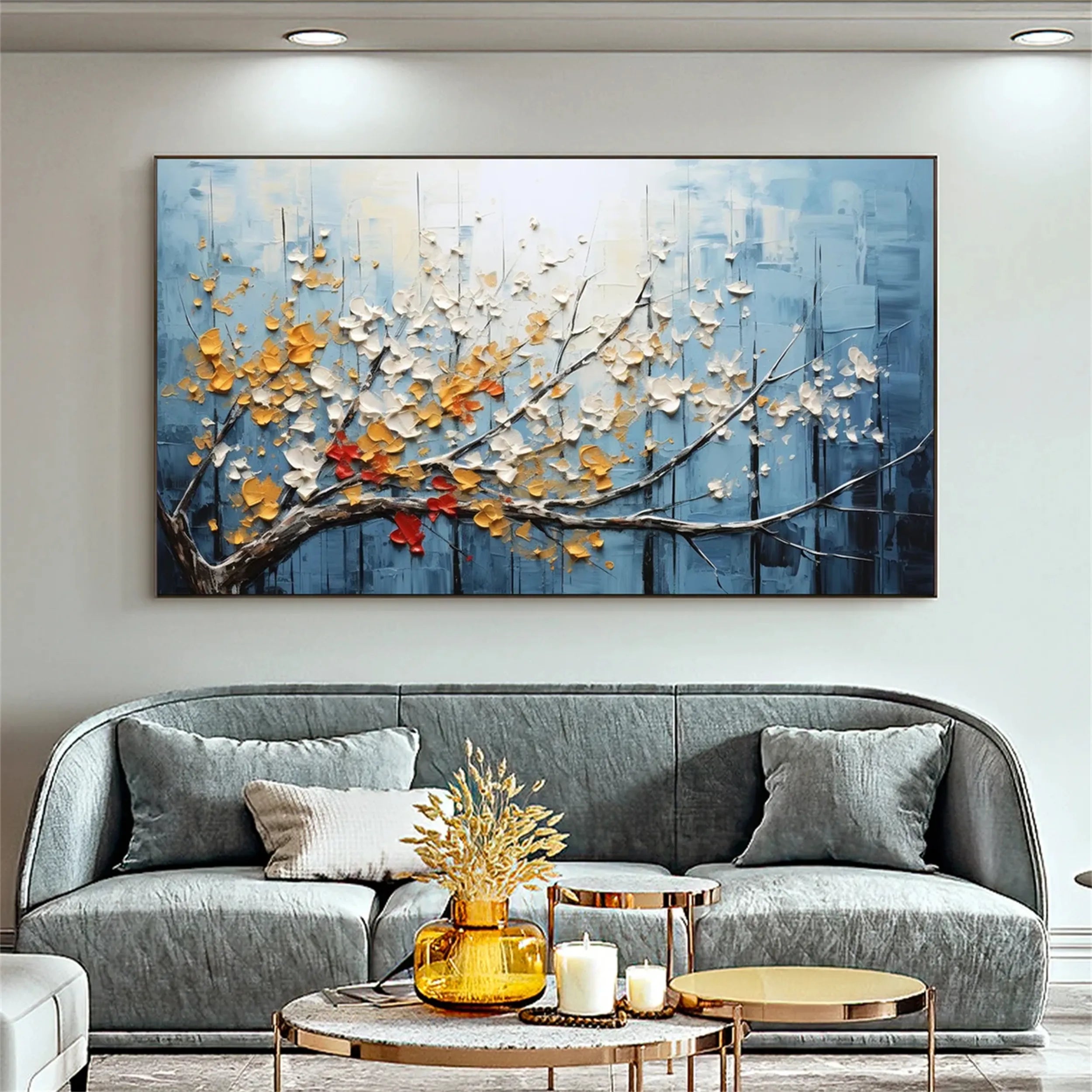 Custom Size Canvas for Flower and Tree Painting - Handmade Artwork #FT052 - Perfect for Home Decor, Wall Art, and Gift Giving