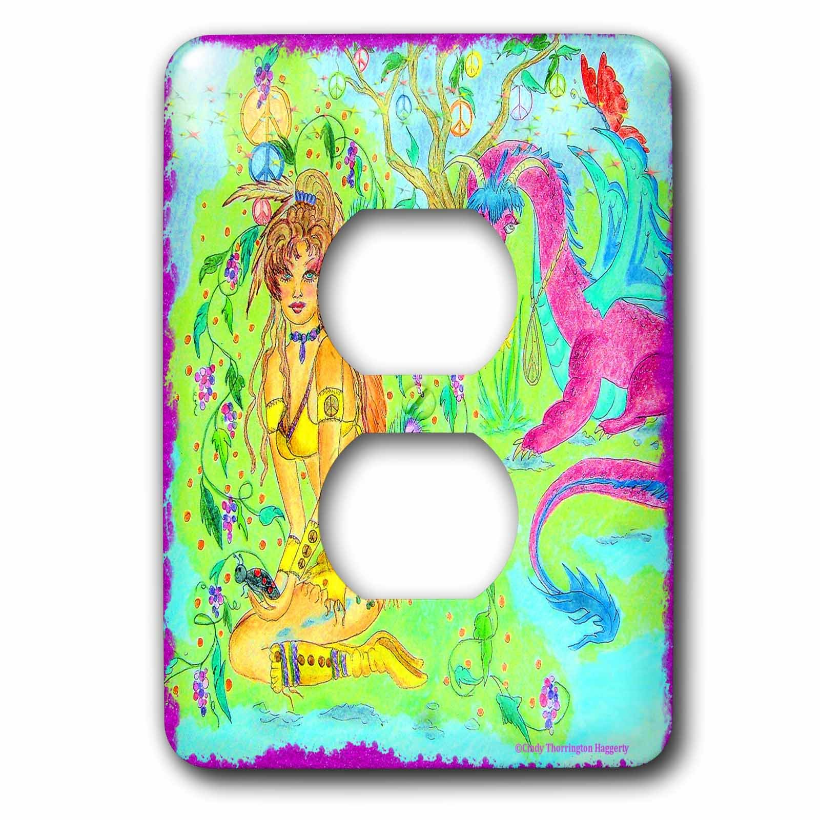 3dRose Peace Buddies 2 Outlet Cover - Child Proof Electrical Safety Plug Protector for Home & Nursery - Cute Decor for Baby Rooms & Kids Safety