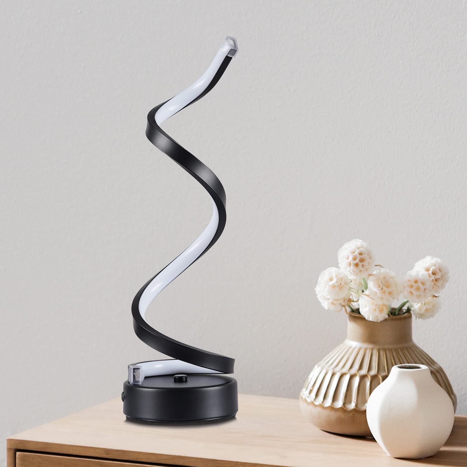 COCO FUN Classic Spiral LED Table Lamp - Black Touch Control Nightstand Lamp for Bedroom, Living Room, Office, Dorm & Kids Room | Small Desk Lamp with Adjustable Brightness for Reading, Working & Relaxing