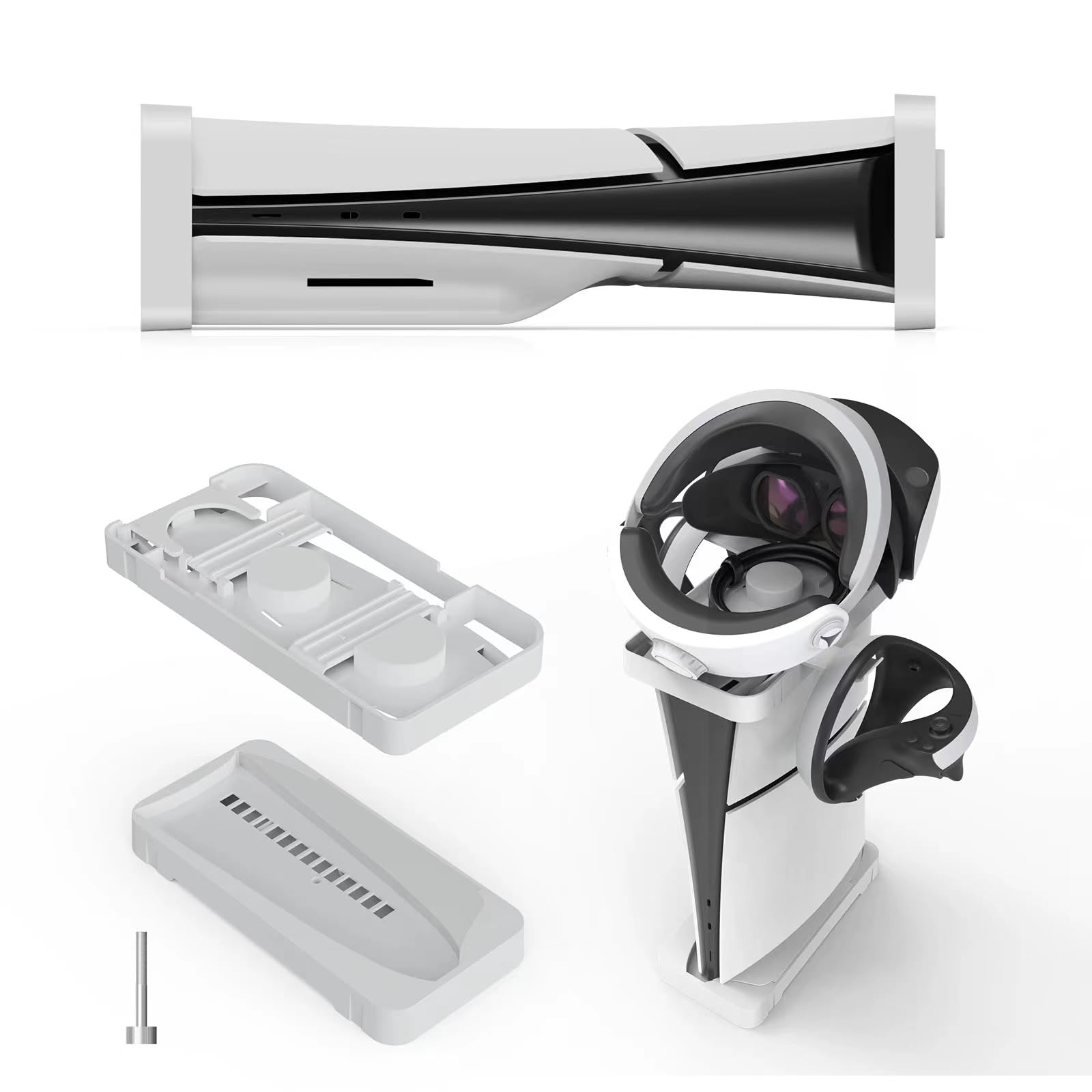ECHZOVE PS5 Slim Stand - 2-in-1 Horizontal & Vertical Cooling Base for PlayStation 5 Slim Console (Disc/Digital Edition) - White - Perfect for Gaming Setup & Living Room Organization