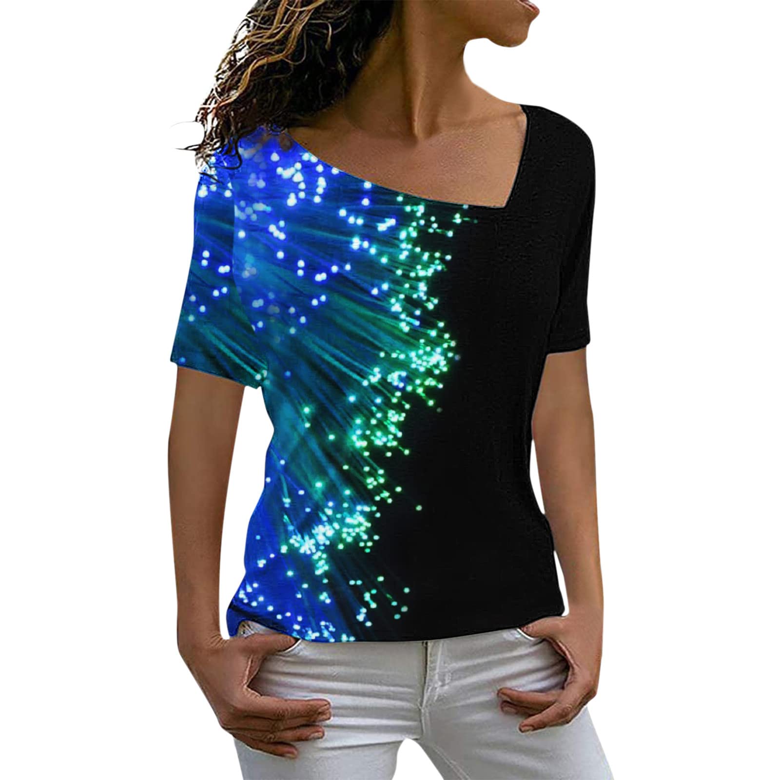 Aniywn Women's Summer Casual Floral Print Short Sleeve Henley Shirt - Loose Fit Beach Holiday & Work Blouse | Perfect for Vacation, Office Wear & Everyday Outfits