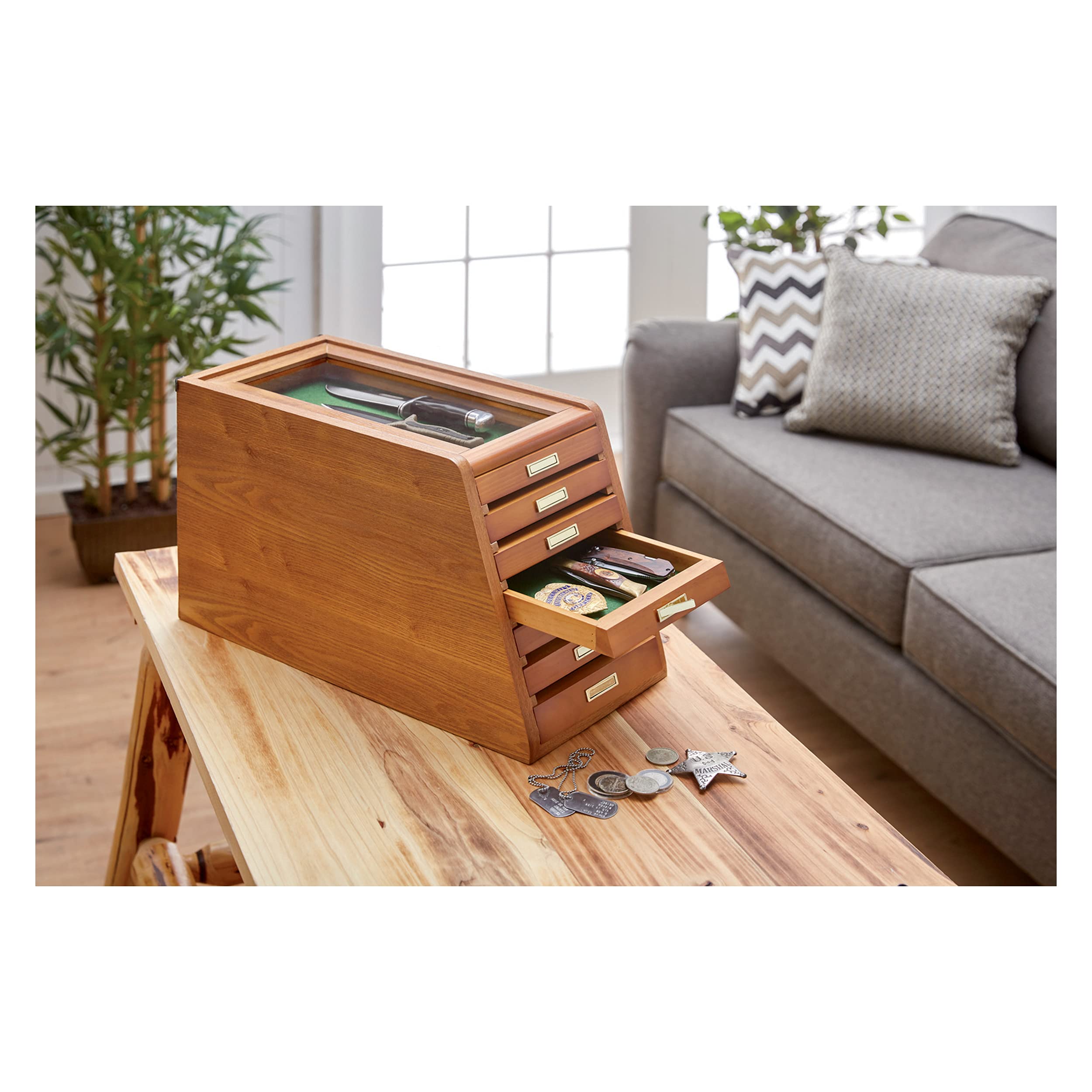 CASTLECREEK 7-Drawer Wooden Collector's Cabinet Display Case - Oak Storage Organizer for Collectibles, Coins, Jewelry & Memorabilia - Perfect for Home, Office or Museum Display