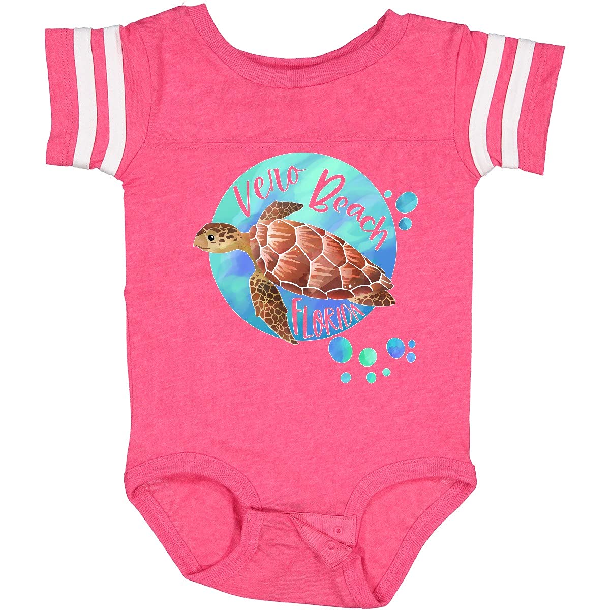 Inktastic Vero Beach Florida Swimming Sea Turtle with Bubbles Baby Bodysuit - Cute Ocean-Themed Onesie for Newborns & Infants - Perfect for Beach Vacations, Pool Parties & Summer Outfits