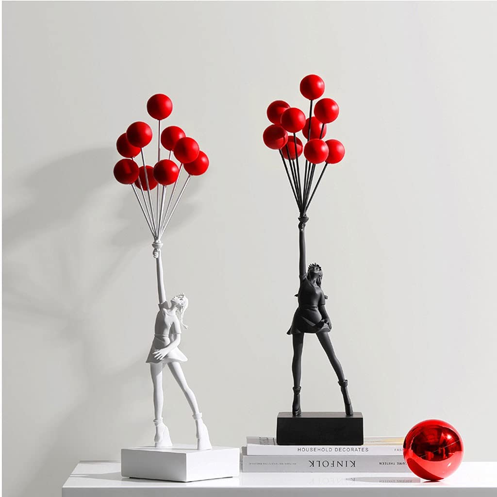 Balloon Girl Statue - Nordic Style Desktop Ornament for Home, Living Room, TV Cabinet & Entrance Decor | White Sculpture for Creative Interior Design & Gift Giving