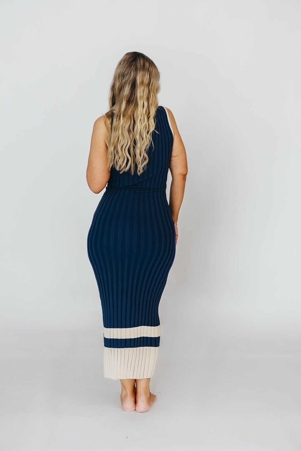 Jovie Women's Sleeveless Ribbed Maxi Dress with Button Front - Navy Blue Summer Beach Dress for Vacation, Date Night & Casual Outings