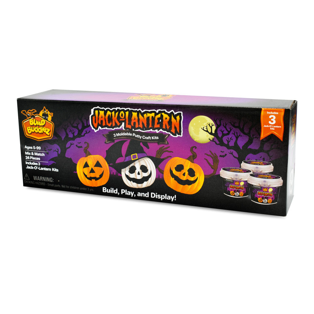 Build Buddiez Halloween Jack O'Lantern Craft Kit - 3 Pack DIY Pumpkin Decorating Set for Kids Ages 5+ | Fun Halloween Party Activity & Classroom Craft Project