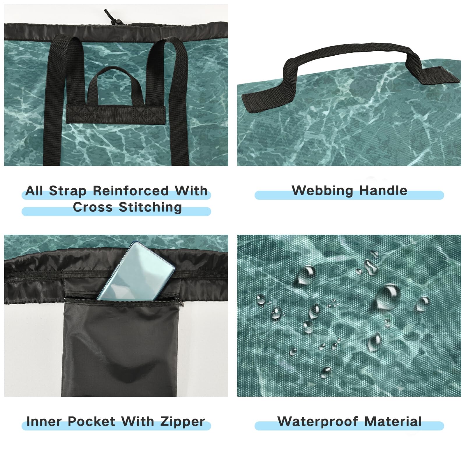 Washable Laundry Backpack - Large Dirty Clothes Bag with Adjustable Shoulder Straps, Marble Pattern Green Heavy Duty Drawstring Laundry Bag for Travel, College & Camping | Perfect for Dorms, Gym & Outdoor Adventures