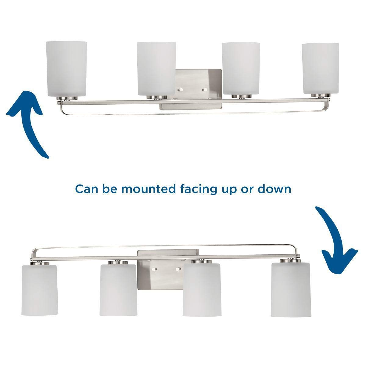 Progress Lighting League Collection 4-Light Modern Farmhouse Bathroom Vanity Light - Brushed Nickel Finish with Etched Glass Shades - Perfect for Bathroom, Powder Room, and Dressing Area Lighting