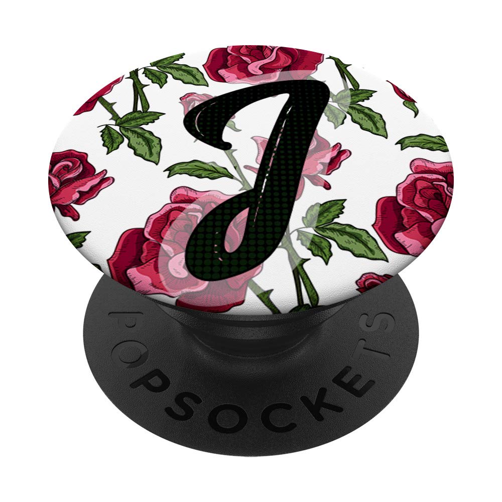 Letter J Monogram PopSocket with Red Rose Design - Phone Grip & Stand for iPhone, Samsung, Tablets | Perfect for Work, Travel & Everyday Use