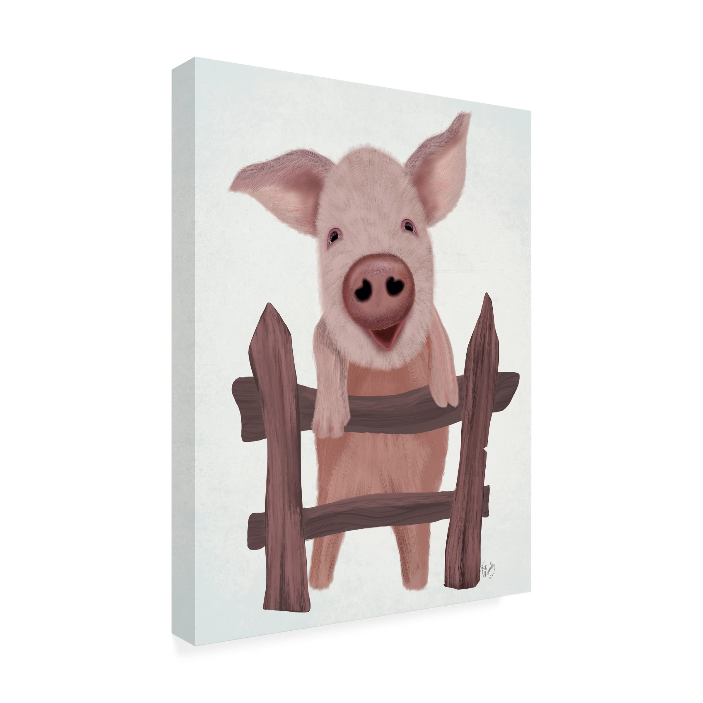 Trademark Fine Art 'Pig On Fence' Canvas Wall Art by Fab Funky - Modern Farmhouse Decor for Living Room, Bedroom & Office