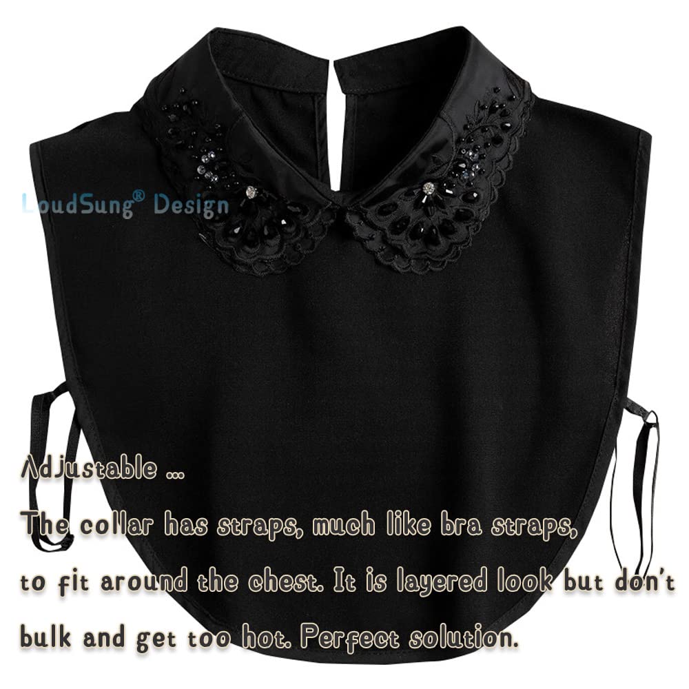 Elegant Detachable Fake Collar Blouse for Women & Girls - Floral Embroidery Lace Half Shirt - Perfect for Office Wear, Parties & Special Occasions