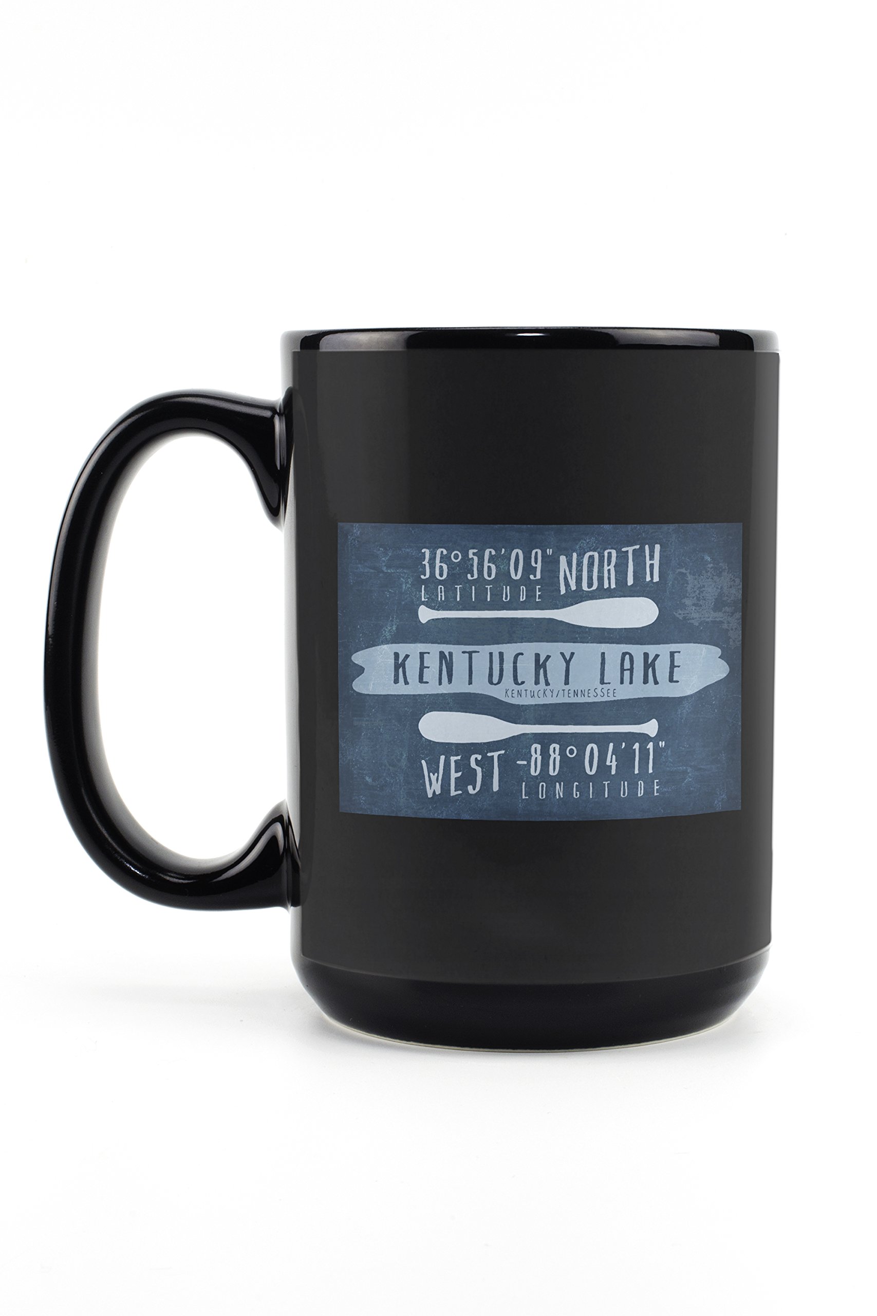 Land Between the Lakes Kentucky Lake Essentials 15oz Black Ceramic Coffee Mug - Latitude & Longitude Design - Dishwasher & Microwave Safe - Perfect for Camping, Travel & Outdoor Adventures