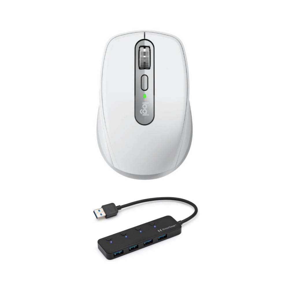 Logitech MX Anywhere 3 Wireless Mouse for Mac - Compact Portable Bluetooth Mouse with Fast Scrolling & USB-C Charging | Perfect for Travel, Office & Remote Work | Includes Knox Gear 4-Port USB Hub (2-Piece Bundle)