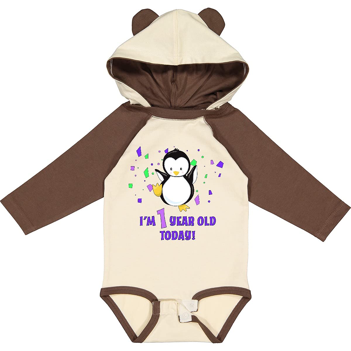 Inktastic 'I'm 1 Year Old Today' First Birthday Outfit - Adorable Baby Penguin Long Sleeve Creeper for Boys & Girls | Perfect for Birthday Photos, Party Wear & Special Occasions