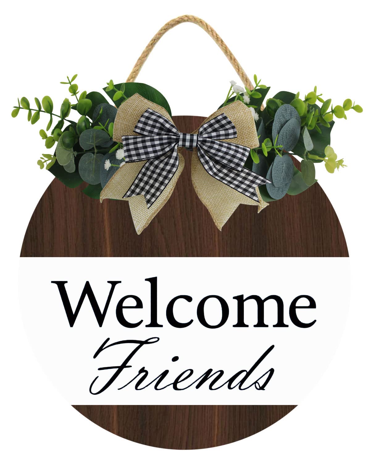 11 Inch Wooden Welcome Wreath Sign - Farmhouse Style Front Door Hanging Decoration with Artificial Greenery for Indoor/Outdoor Decor | Perfect as New Home Gift for Housewarming & Relocation | Ideal for Porch, Entryway, and Seasonal Holiday Decor