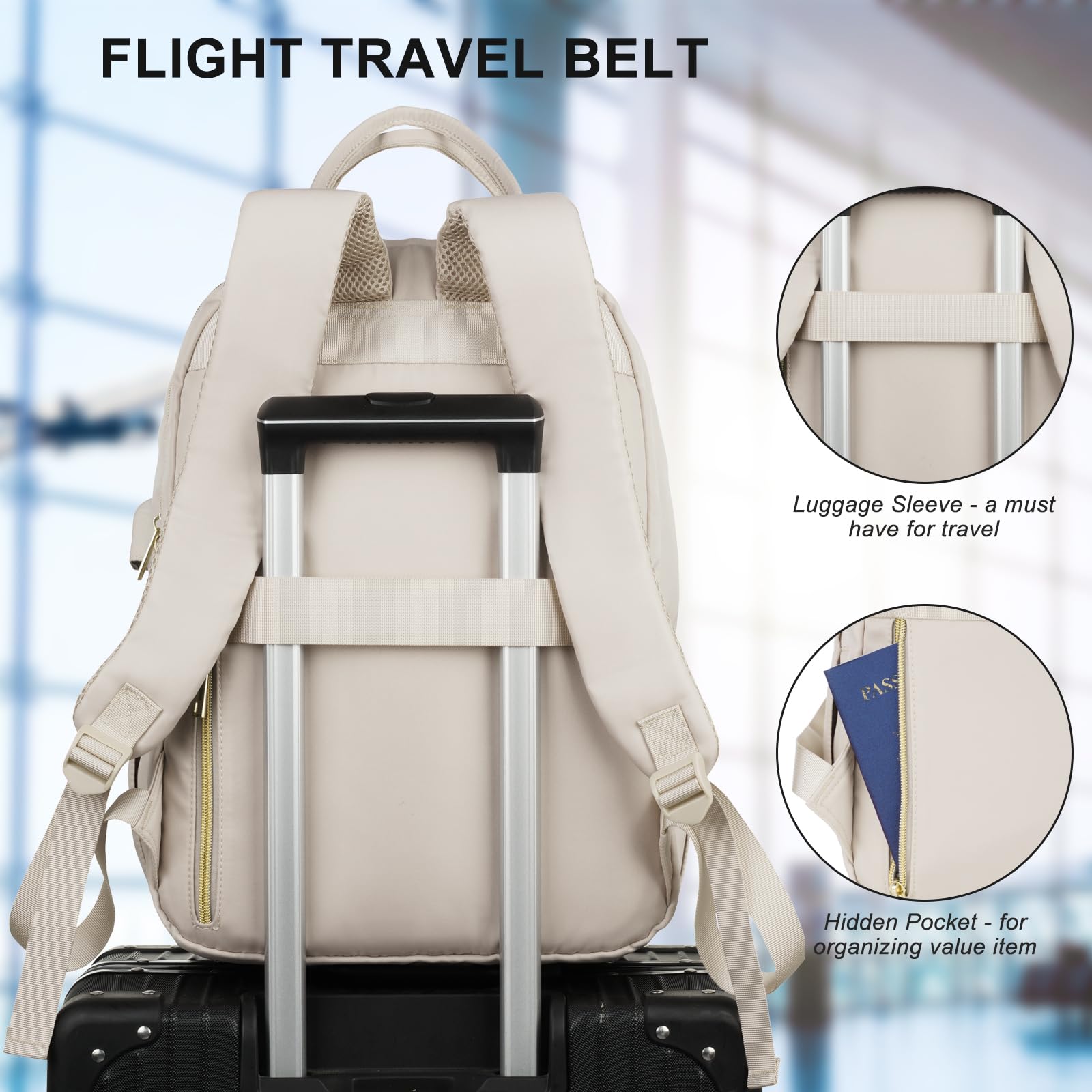 Stylish Women's Laptop Backpack for Travel, Work & College - Durable School Backpack for Teen Girls & Teachers - Perfect Ladies Gift (Beige) | Ideal for Commuting, Campus Life & Business Trips
