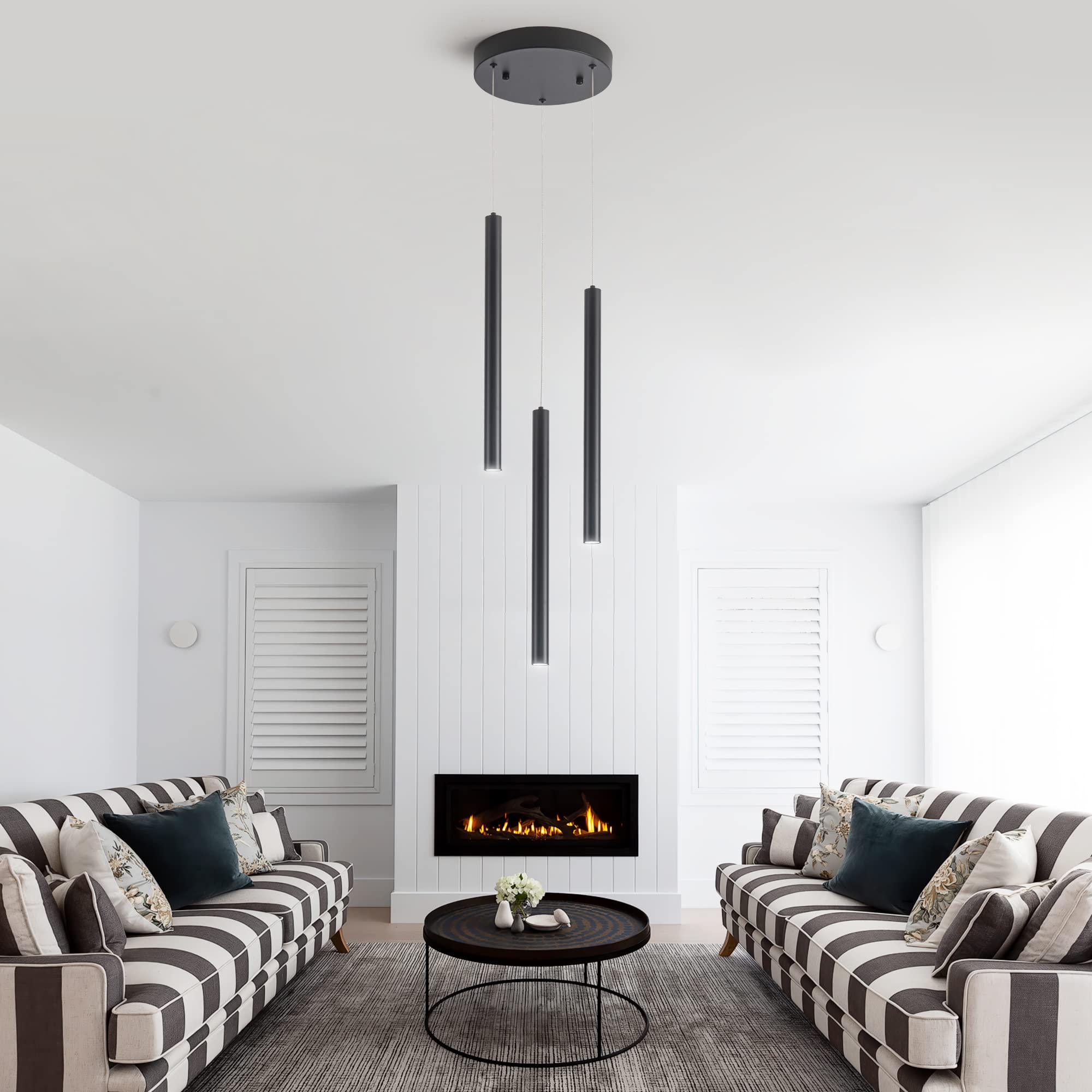 Modern 3-Light Cluster Pendant Lighting Fixture - Dimmable LED Ceiling Hanging Light for Kitchen Island, Dining Room & Bar (6000K Cool White, Black) - Perfect for Contemporary Home Decor & Restaurant Lighting