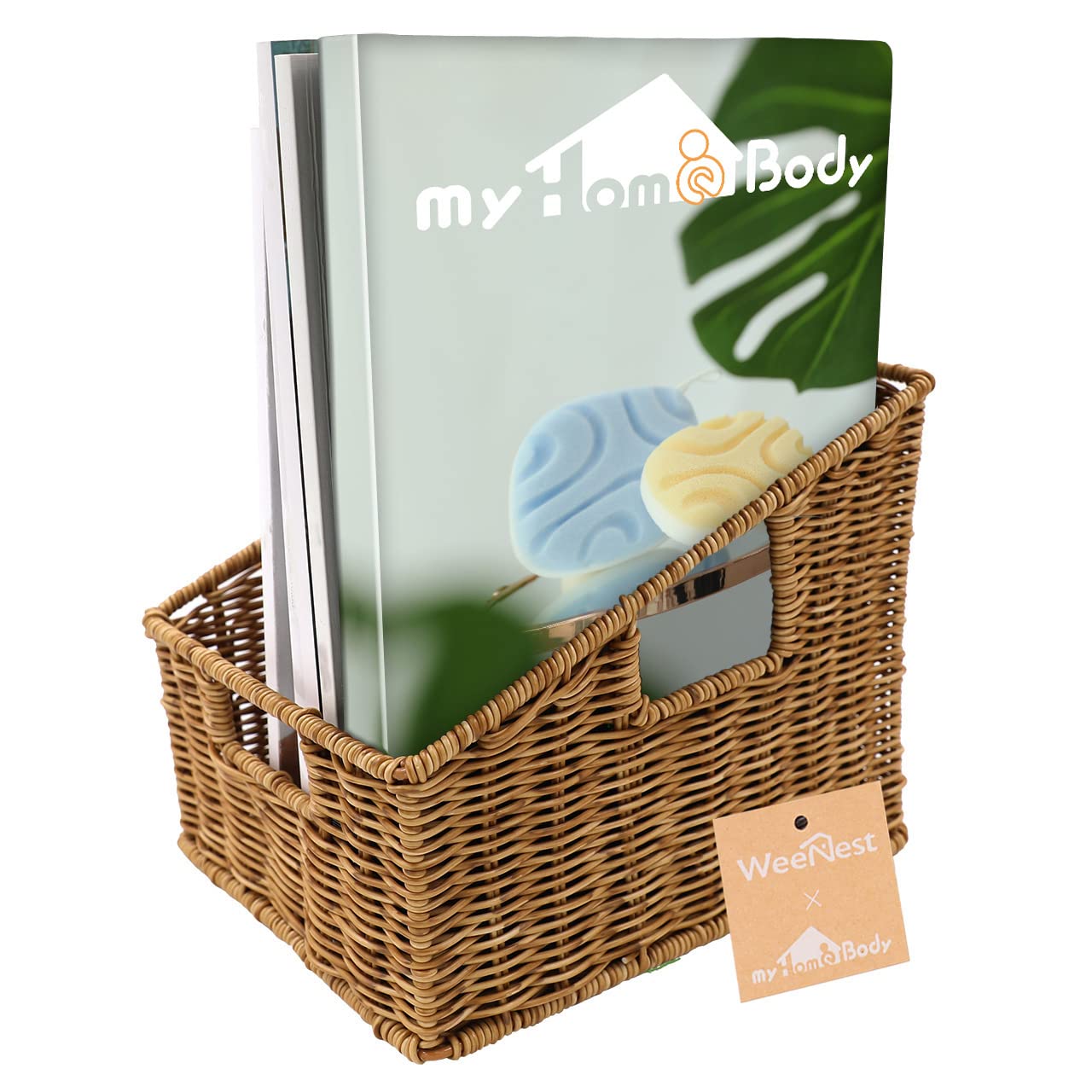 MyHomeBody Wicker Home Organizer Basket - Office Desk & Book Holder, Magazine Storage, Home Organization Solution - Tan Wicker Basket for Stylish Storage & Decluttering in Living Room, Bedroom, or Office