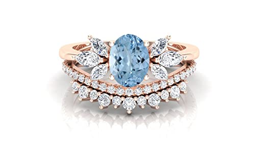 Vintage Oval Cut Aquamarine Wedding Ring Set - 14K Rose Gold Engagement & Bridal Jewelry for Women - Perfect for Proposals, Anniversaries & Romantic Occasions